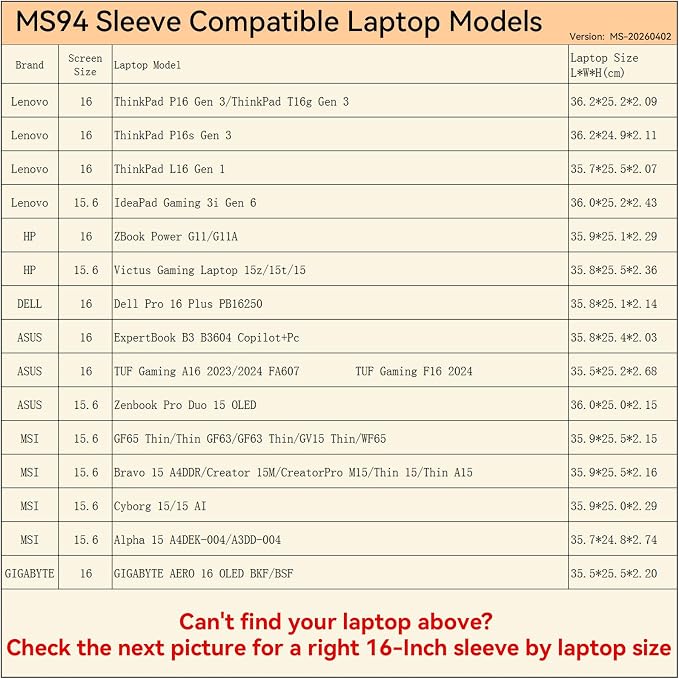 Smatree MS94 Hard Protective 15.6 inch Laptop Sleeve Case Compatible for DELL Pro 16 Plus, Lenovo ThinkPad/IdeaPad, HP Victus/ZBook, ASUS TUF Gaming/ExpertBook/Zenbook Pro, MSI/GIGABYTE Aero