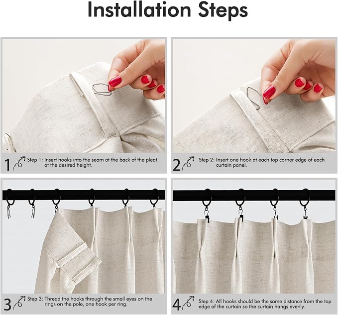 ANRODUO Memory Trained Pinch Pleated Curtains 96 Inches Long, Viral Linen Pinch Pleat Sheer Curtains with Ring Hooks&Clips for Track System, Beige Light Filtering Privacy Curtain 2 Panel Set W70xL96