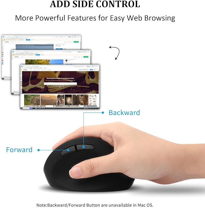 Thanice Vertical Wireless Mouse,2.4G Rechargeable Ergonomic High Precision Optical Silent Cordless Computer Mice with 6 Buttons, 3-DPI Adjustable, USB Receiver for Laptop PC Mac Notebook(Black)