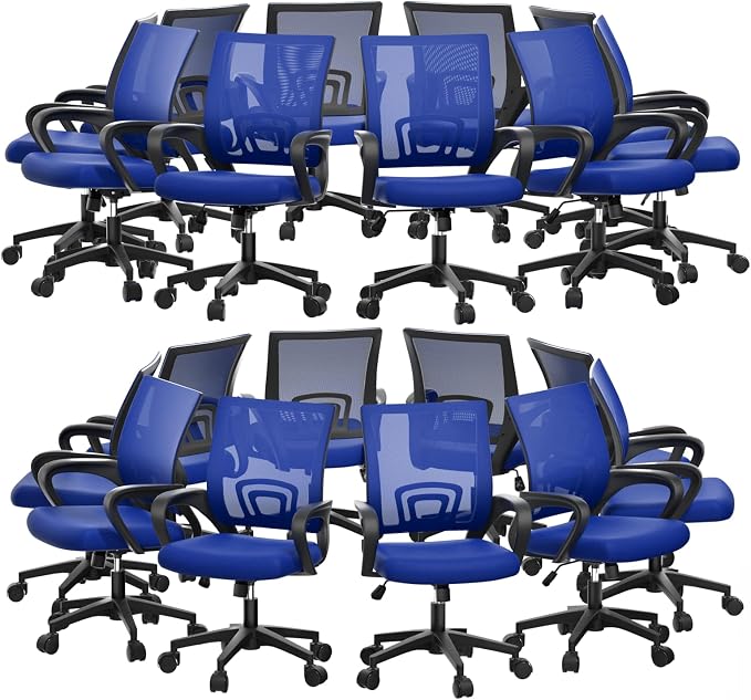 Magshion Ergonomic Office Chair 20 Pack, Mid-Back Mesh Desk Chair, Adjustable Swivel Computer Chair with Lumbar Support & Breathable Backrest for Gaming, Work, Study, 300 Lbs Capacity, Navy Blue