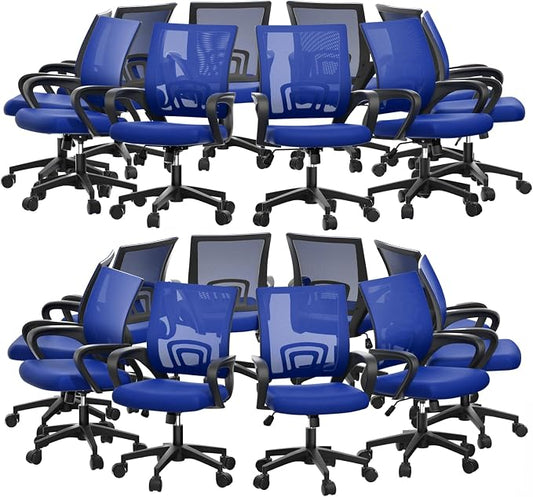 Magshion Ergonomic Office Chair 20 Pack, Mid-Back Mesh Desk Chair, Adjustable Swivel Computer Chair with Lumbar Support & Breathable Backrest for Gaming, Work, Study, 300 Lbs Capacity, Navy Blue