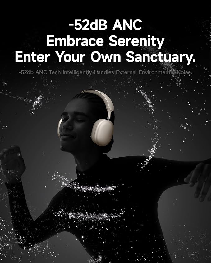 Picun F8 Pro Hybrid Active Noise Cancelling Headphones with Multiple Modes, Wireless Over-Ear Bluetooth Headphones, 140H Playtime, Customizable Sound, Head Tracking,Travel, Office (Khaki White)
