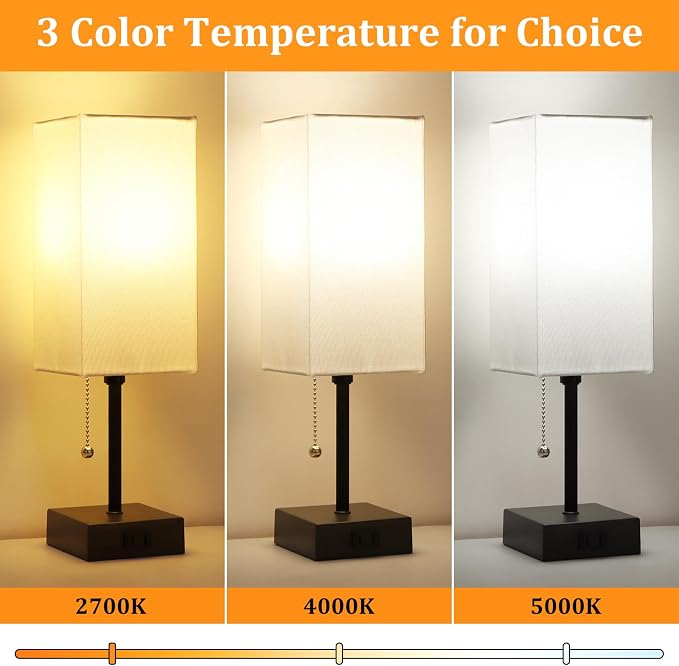 Dott Arts Table Lamp for Bedroom Set of 2,Minimalist Bedside Lamps with AC Outlets，Night Light 2700K 4000k 5000K Small Nightstand Lamps for Living Room Kids Room Office(Bulbs Included)