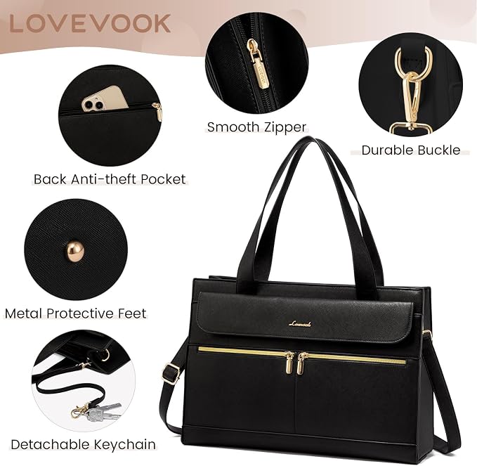 LOVEVOOK Laptop Bag for Women 17.3 Inch Laptop Tote Work Bags Professional Leather Computer Briefcase Waterproof Handbag Shoulder Large Capacity Business Teacher Office Crossbody Purse