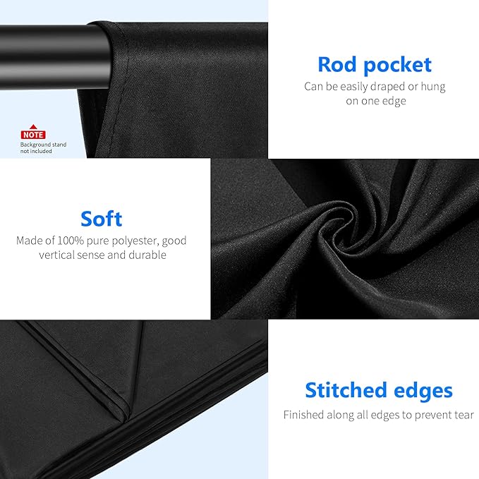 NEEWER 6x9 feet/1.8x2.8m Photo Studio 100% Pure Polyester Collapsible Backdrop Background for Photography, Video and Television (Backdrop Only) - Black