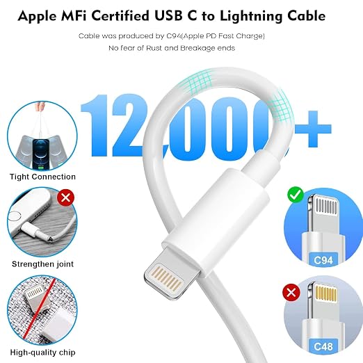 Fast Charger iPhone [Apple MFi Certified],iPhone Charger 2 Pack USB C Rapid Charger iPhone Block with 2Pcs 10FT Apple USB C to Lightning Cable for iPhone 14 Pro/13Pro Max/12/11Pro/Mini/XR/8/iPad