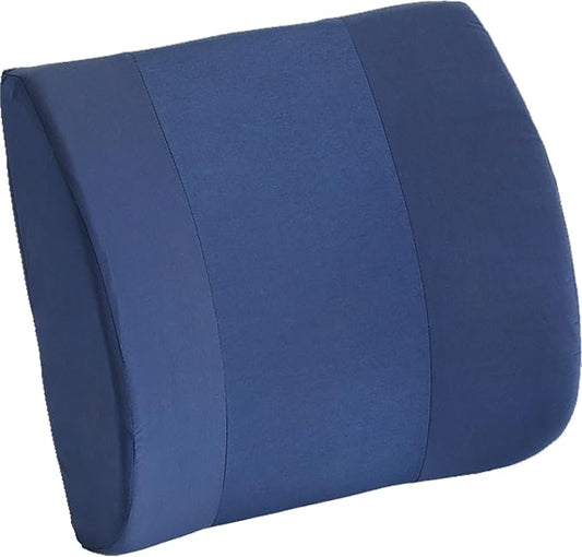 nova Lumbar Back Support Cushion – Contoured High-Density Foam Back Pillow for Office Chair, Car, Plane & Wheelchair – Adjustable Strap, Removable Washable Cover, Navy Blue (14” x 13”)