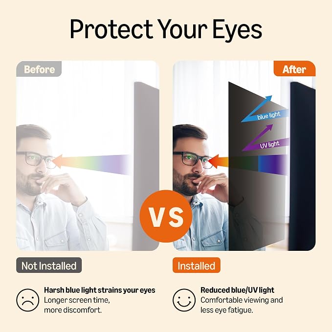 Amazon Basics Privacy Screen Filter -22 Inch 16:9 Widescreen Monitor, Anti-Spy, High Clarity, UV Protection, Eye Protection, Anti Glare & Blue Light Filter, Anti-Scratch (22" 16:9, 18.76"x10.56")