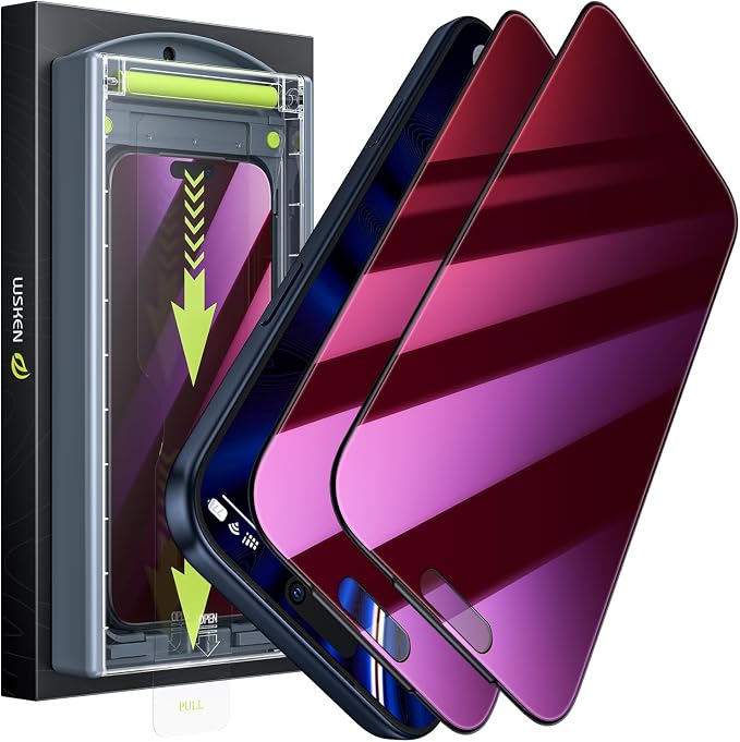 WSKEN for iPhone 17 Pro Privacy Screen Protector - Purple Gradient Anti Blue Light Eye Protection [Auto-Dust Removal] Shatterproof Tempered Glass Screen Protector 17 Pro, 2 Pack