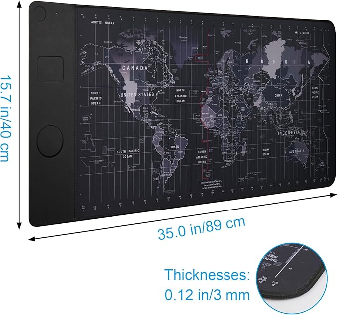 VOVIPO Wireless Charging Mouse Pad 15W, Waterproof Gaming Mousepad with Ultra-Smooth Surface, Non-Slip Base, XXL Large Desk Mat 90 x 40cm,Black World Map Computer Desk Pad for MacBook, PC, Laptop