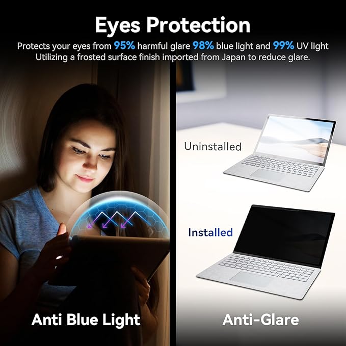 Magnetic Privacy Screen Compatible with 13.8 Inch Surface Laptop 7, Removable Anti-Glare Blue Light Laptop Shield Filter Black Film Security Private
