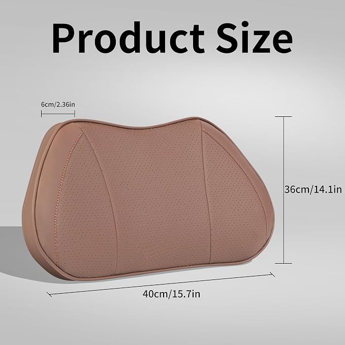 Lumbar Support Pillow for Car, Premium Leather Memory Foam Lumbar Cushion for Lower Back Pain Relief, Universal Back Support for Driving, Home & Office Chairs, Brown, 1 Pack
