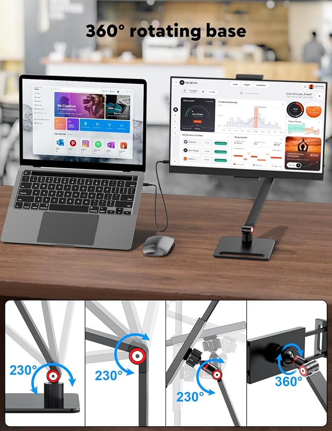 15.6” Portable Monitor with Adjustable Stand, 1080P FHD IPS Screen Extender, USB-C/HDMI Port, Ultra Slim Travel Monitor with Eye Protection, Plug and Play for Laptop/PC/Mac/Android/Switch/PS5