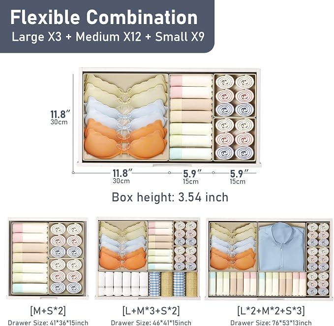 DIMJ Drawer Organizer Clothes 24 Pack - Foldable Baby Organizers and Storage Dresser Organizer for Bedroom, Closet Nursery Organization Dresser Dividers for underwear, Sock, Bra, Belt, Tie