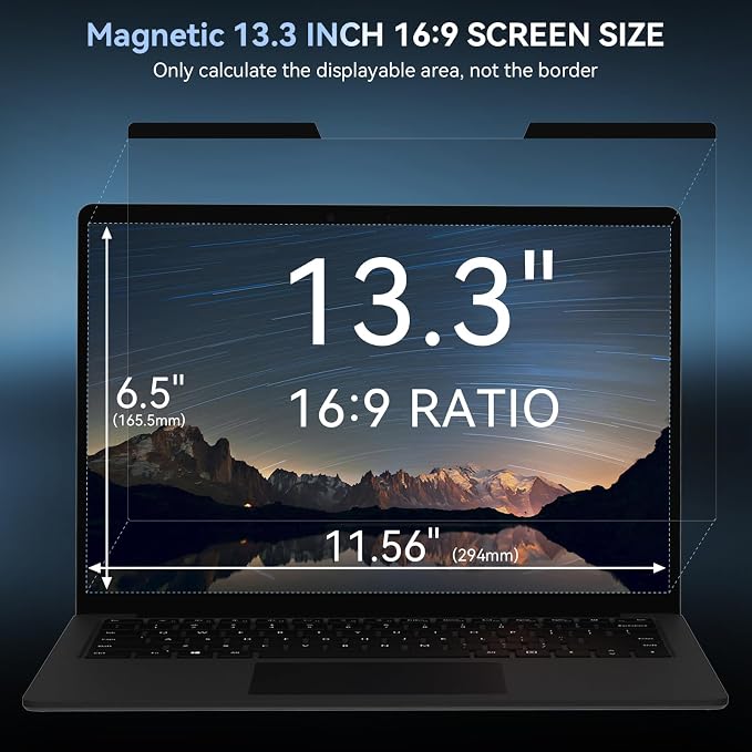 Mamol Magnetic Laptop Privacy Screen 13.3 inch ,16:9 Aspect Removable Anti Glare Protector Blue Light Privacy Screen Filter,Filter Shield Compatible with HP/Dell/Acer/Asus/Samsung/Lenovo/Thinkpad Envy