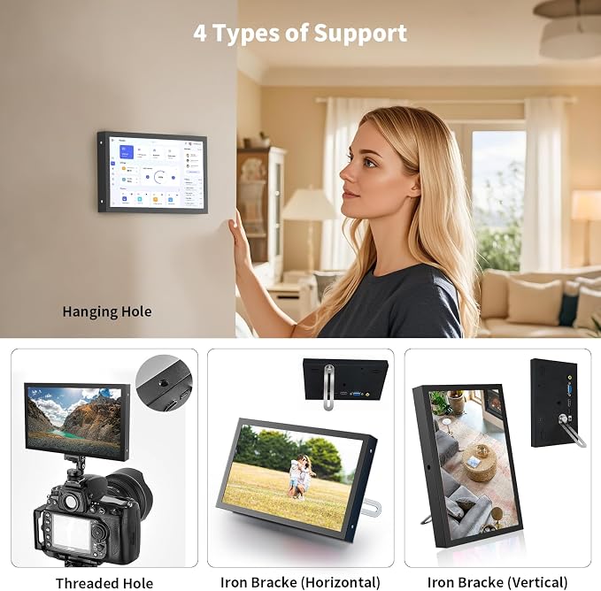 7 Inch Mini Monitor HDMI, Portable Vga Monitor with AV BNC 1024×600 LCD Screen with Built-in Speakers, 178° View Angle IPS, Multi-Function Mini Small Display for Raspberry Pi PC/TV/DVD/CVBS