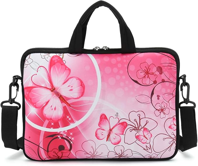 RICHEN 10 inch Messenger Bag Carrying Case Sleeve with Handle Accessory Pocket Fits 7 to 10-Inch Laptops/Notebook/Kids tablet (7-10.2 inch, Pink Butterfly)