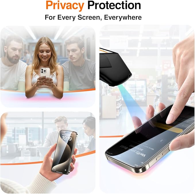 SMARTDEVIL 2 Pack Privacy Screen Protector for iPhone 15 Pro, Anti-Spy Tempered Glass Film, 9H Hardness Military Grade Shatterproof, Easy to Install, Auto Bubble-Free and Dust-Free Box, Case Friendly