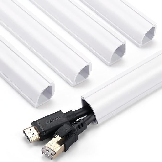 ZhiYo Corner Cable Concealer 144in, Medium Corner Cord Hider, Wire Covers for Cords, Paintable Cord Cover, Cable Management Channel Raceway for Wall, Floor Baseboard, Ceiling, 4 x L36in White