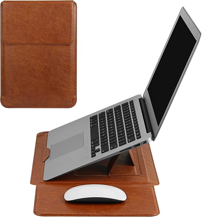 HoYiXi 15.6 16 Inch Laptop Sleeve Case with Stand Feature for MacBook Pro 16 2025 & 2021,ASUS Vivobook 15/MacBook Pro 15/Surface 3/Matebook D15/Galaxy Book Flex,15-16'' Laptop Cover,Brown