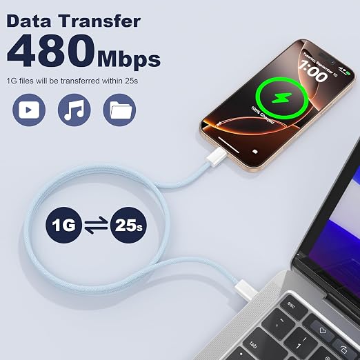 Quickeep USB C to USB C Cable Blue 3FT 2 Pack, Nylon Braided 60W iPhone 17 16 15 Charger Cord, Type C Charger Fast Charging, USBC to USBC Cable for iPhone 15 16 Pro Plus Pro Max/iPad Pro/Air