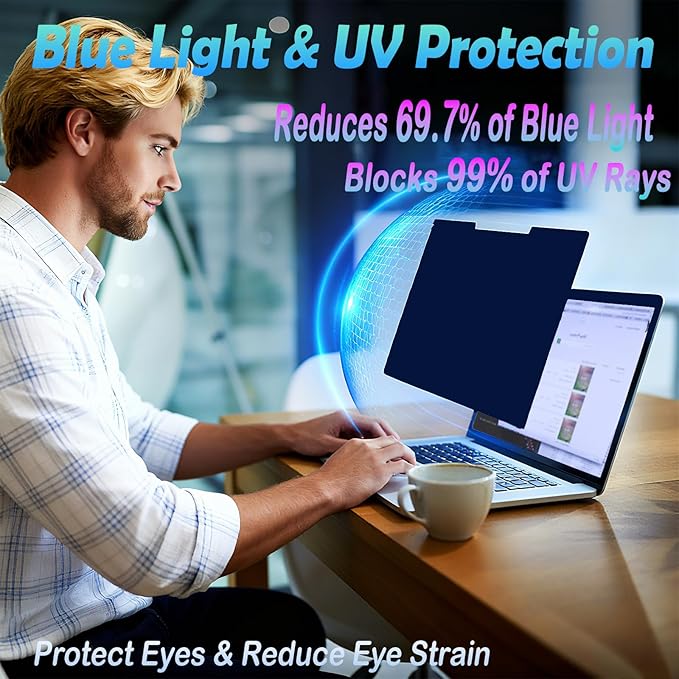 15.6 Inch Privacy Screen for Computer Monitor, 16:9 Anti-Spy Filter for Laptop & PC Display, Blue Light Blocking Anti-Glare Reversible Protector Film, Easy Slide-Mount Installation (15.6 Inch Widescreen(16:9))