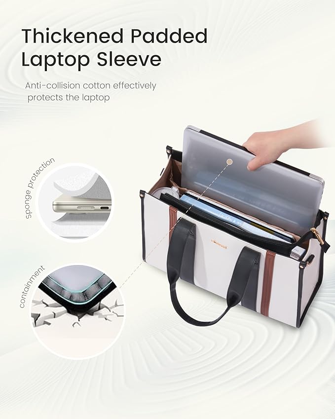 LOVEVOOK laptop bag for women 15.6 inch large canvas work tote bags with Clutch Purse water resistant computer bags for laptops for women Business Office Travel college Casual, Black White Brown