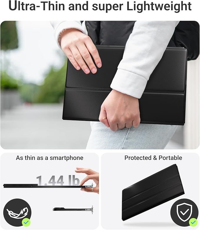 Ingnok Portable Monitor, 15.6inch FHD 1080P Travel Monitor, Ultra-Thin, USB-C Plug&Play, Built-in Speakers, Portable Screen for Laptop, Mac, Switch/PS5, Travel&Office Assistant