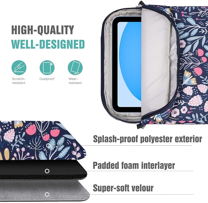 TiMOVO 9-11 Inch Tablet Sleeve Bag with Shoulder Strap for iPad 11-inch A16 2025, iPad 10th Gen. 10.9"/10.2", Galaxy Tab A9+/A11Plus 11", Colorful Flower