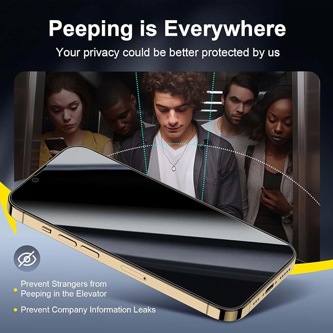 NEW'C 3x Privacy for iPhone 13 Pro Max Screen Protector (6.7 inches)+ 3x Camera Lens Protector, Sensor Protection, Tempered Glass Film +Dust Plug - Enhanced Privacy Angle of 28 Degrees