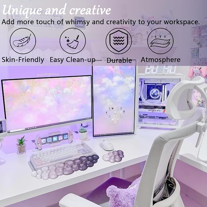 Gel Cloud Wrist Rest for Keyboard and Mouse Gradient Purple Clear Keyboard Wrist Rest Transparent Ergonomic Cute Mouse Wrist Pad Silicone Non-Slip Wrist Pad for Computer Gaming Laptop Home Office