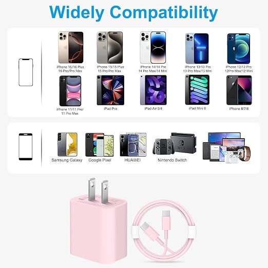 iPhone 17 16 15 Charger/6ft Type C to C Charging Cable Cord Long,USB C Fast Charging Block Plug for Apple iPhone 17 Pro Max/17 Air/16 Pro/16/15 Plus/AirPods/iPad/mini Plug Cube Birck Box Power Adapter