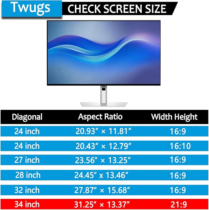 [1 Pack] 34 Inch Computer Privacy Screen for 21:9 Aspect Ratio Widescreen Monitor, Eye Protection Anti Glare Blue Light Filter Shield, Removable Anti-Scratch Anti Spy Protector