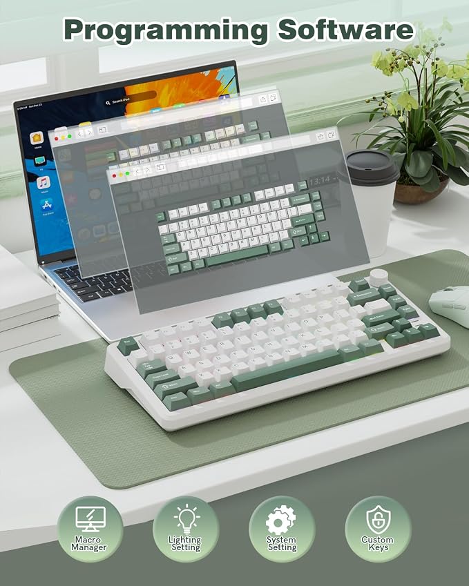 L75 75% Mechanical Keyboard, Wireless Gaming Keyboard with Multifunction Knob, Creamy Gasket Structure, Hot Swap, RGB Backlight, PBT Keycap, Custom Driver, Compact Layout for Win/Mac/PC