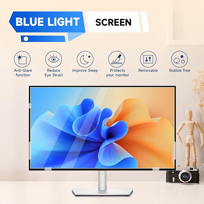 IPROKKO 2 Pack 21.5 inch Anti-Blue Light Monitor Screen Protector for 16:9 Widescreen, Removable Anti Glare Blue Light Blocking Screen Filter, Anti-UV Eye Protection PC Computer Film [Washable Wipes Clean]