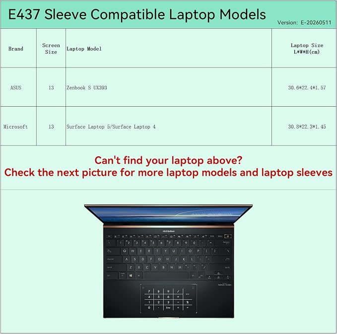 Smatree Elite Laptop Sleeve for 13.9 inch ASUS Zenbook S UX393, for 13.5 inch Microsoft Surface 5/4, Laptop Sleeve with Pocket, YKK Zipper, Patented Super-Corner Design (E437)