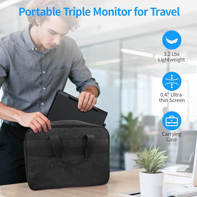 MAGICRAVEN Dual Laptop Screen Extender with Bag, 14" 1080P Portable Monitor, Type-C (No HDMI) Plug and Play for 13.3" - 16.1" Laptops, Attachment Display for Windows/MacOS/Chrome Laptop Phone