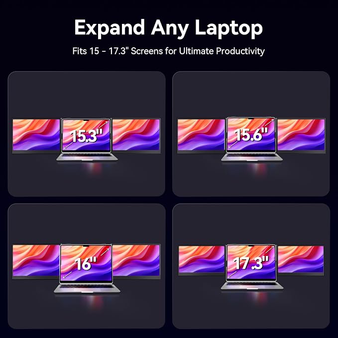 15.3" Laptop Screen Extender Portable, One Cable Connection Double Laptop Monitor FHD 1080P IPS, Ultra Thin Dual Monitor for 13-17" Laptops, Plug&Play Compatiable with Win/Mac/Chrome/Android/Switch