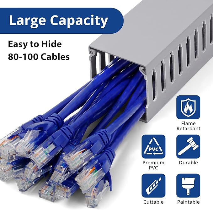 ZhiYo 3x3in Cable Raceway, 6.6ft Large Wire Tray, Cord Hider for Network Cable Management, Wire Covers for Cords Computer Under Desk, Cord Cover Wall Cable Hider Cable Cover, Gray