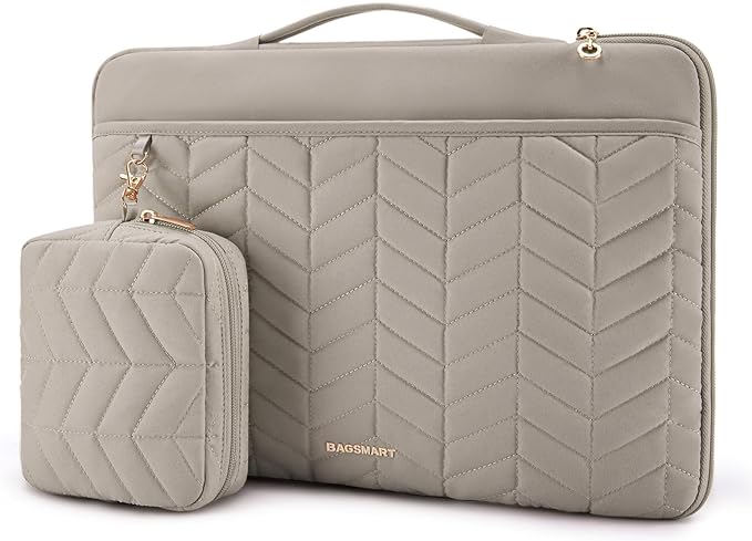 BAGSMART Laptop Case with Handle, Puffy Padded Laptop Bag Sleeve for Women, Portable MacBook Air/Pro Computer Case, 15-16 inch, Warm Gray