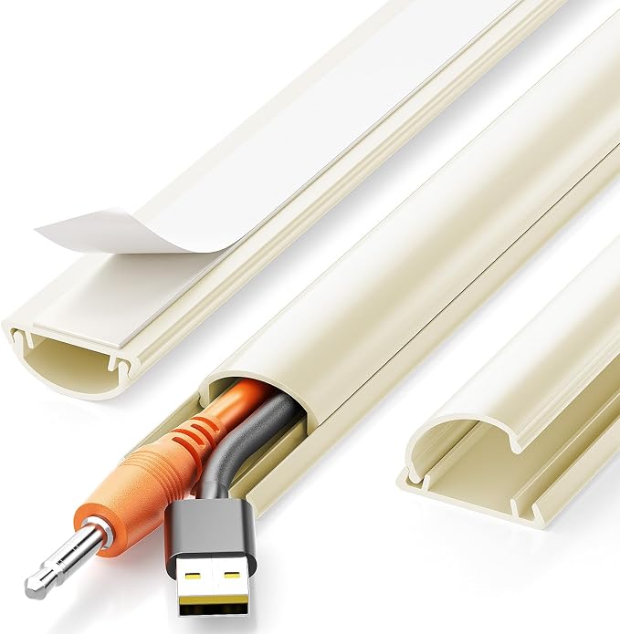 Delamu 42.5in Adhesive Cord Hider Wall, Mounted TV Cord Cover Kit, Multiple Cable Raceways for Wall Corner, Wire Cover Hiders for 1-2 Cables, 1.18" W X 0.43" H, Beige