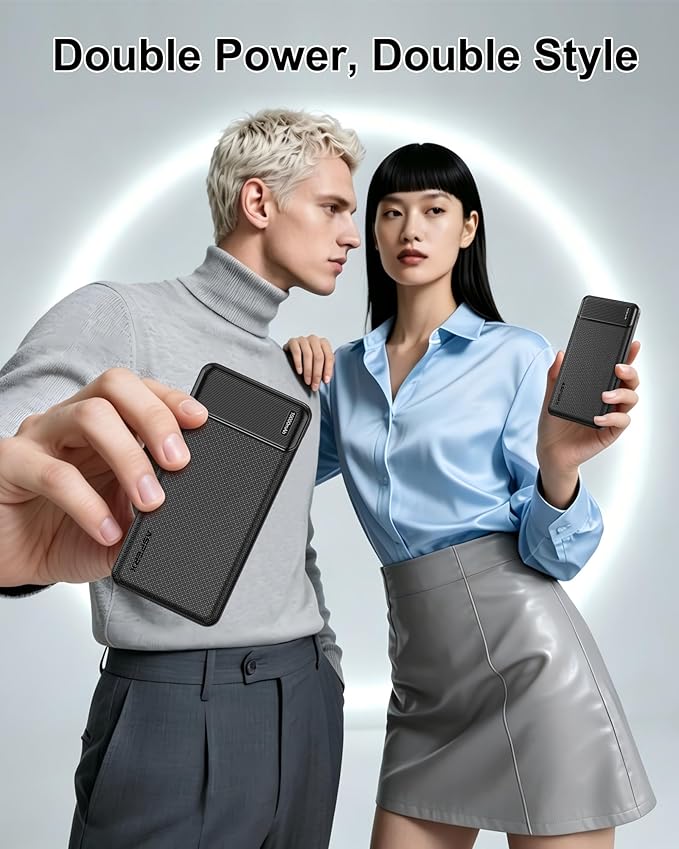 AsperX 2 Pack 10000mAh Portable Charger, USB C Fast Charging Power Bank Input & Output, Travel External Battery Pack Compatible with iPhone Samsung Android Phones, Heated Vest, Dual Black