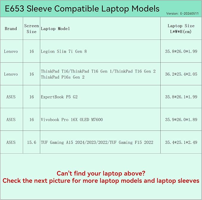 Smatree Elite Laptop Sleeve for 16 inch Lenovo Legion Slim 7i Gen 8, Lenovo ThinkPad T16/P16s, ASUS TUF Gaming A15 2024/2023/2022, ASUS ExpertBook/Vivobook, Protective Laptop Case with Pocket(E653)