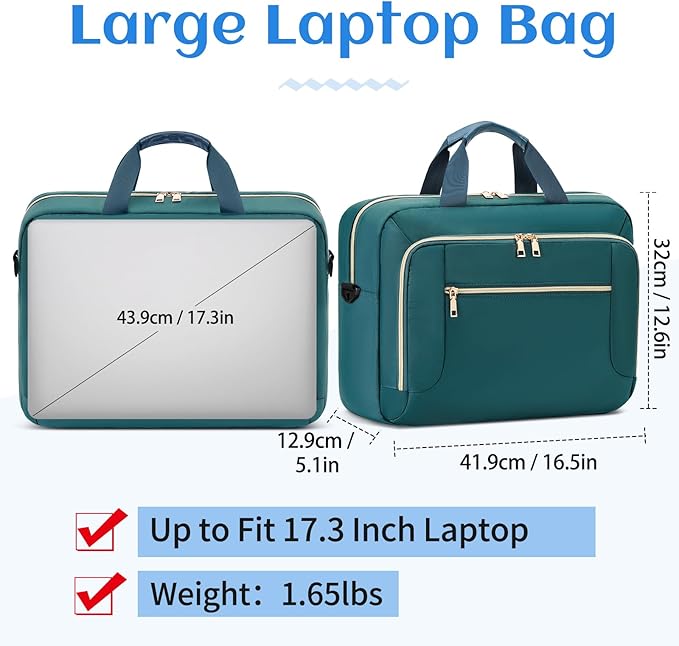 Laptop Bag 17.3 Inch Laptop Briefcase Large Waterproof Laptop Case for Men Women Business Office Work Computer Bag 17 Inch Adjustable Shoulder Messenger Bag, Dark Green