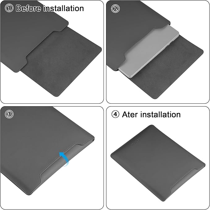 HoYiXi 13.3'' /13.6'' Laptop Sleeve Case PU Leather with Stand Compatible with MacBook Pro 14/MacBook Air 13(M1 M2)/ASUS Vivobook 14/Dell XPS 13/ASUS Matebook,13-14'' Laptop Bag,Gray