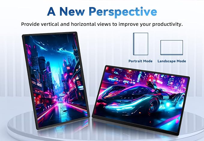 16" Portable Monitor for Laptop - 1200P FHD, Horizontal Vertical with Detachable Kickstand, Built-in Speakers, Plug & Play, Travel External Screen for Wins Mac Chrome