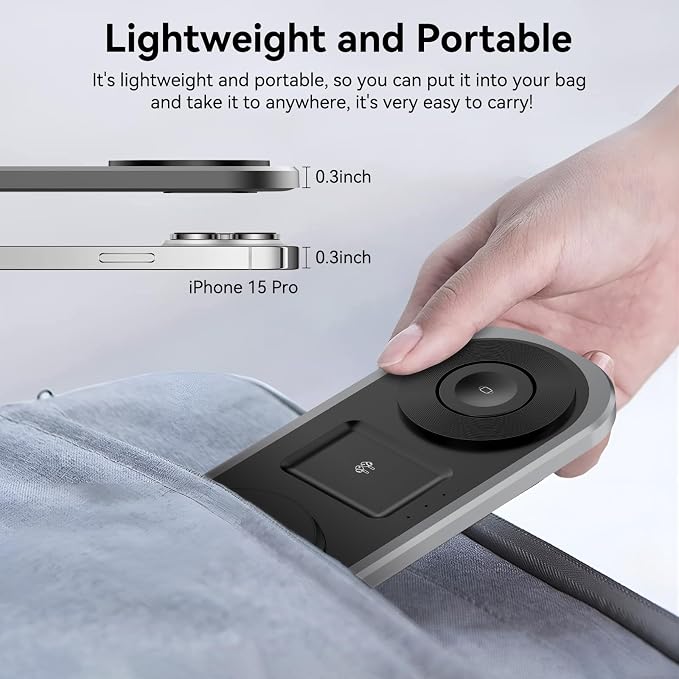 3 in 1 Fast Wireless Charger Stand for iPhone, Foldable Travel Charging Station for Magsafe for iPhone 17/Air/16/15/14/13/12 Series, Apple Watch Serie, AirPods pro/2/3/4, 2025 Christ mas Gifts (Black)