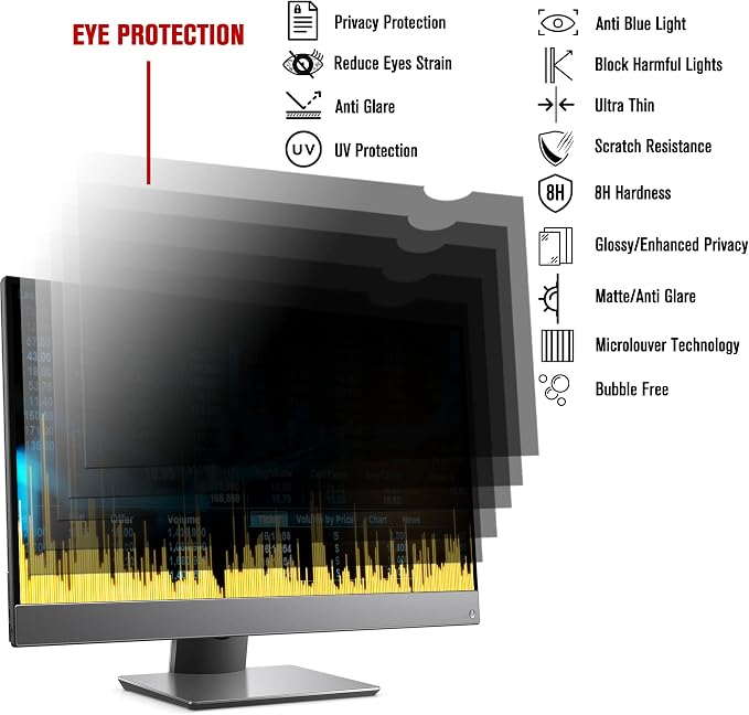 ZYY 2 Pack 27 Inch(diagonal) Computer Privacy Screen Filter (23 9/16 × 13 1/4) With Anti Glare,Anti UV, Privacy Screen Protector Film 16:9 Aspect Ratio For Desktop Computer Monitor Curved