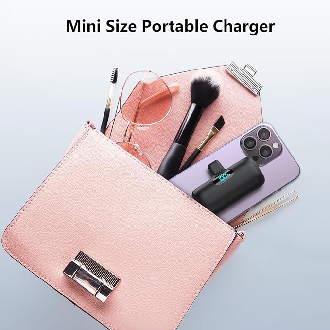 [2-Pack] Mini Portable Charger USB C Power Bank,Upgraded 5000mAh PD Fast Charging Battery Pack Built-in USB-C Connector Travel Essential for iPhone17/17Pro/17Pro Max/Air/16 Plus/16Pro Max/15 Series