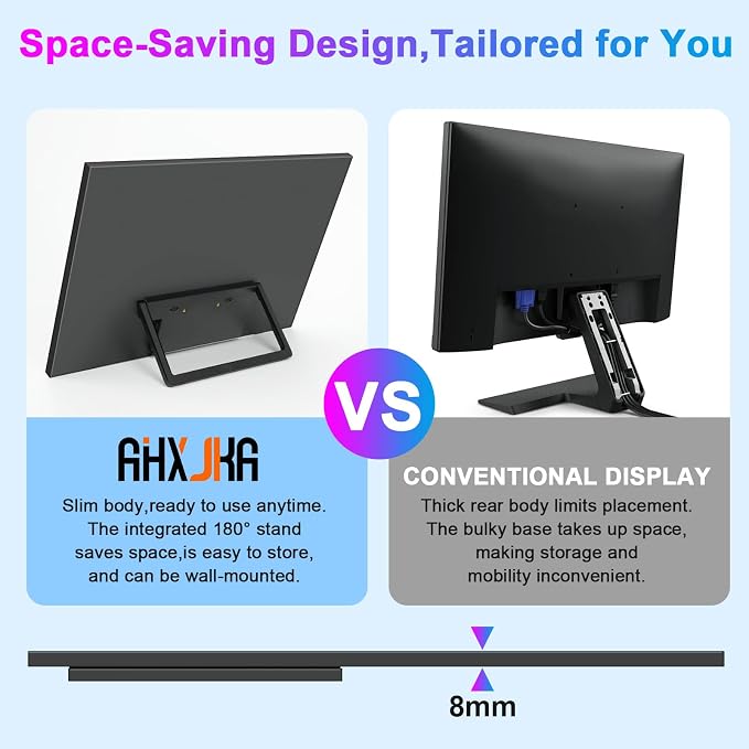 Portable Monitor 16" 165Hz 1920x1200P 133% sRGB 16:10 FHD HDR Mini HDMI USBC Gaming Monitor Supports VRR with FreeSync, Speakers, VESA, External Second Screen for Laptop, PS,Mac, Xbox,Switch2